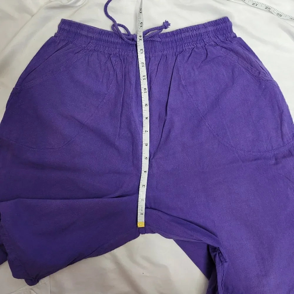 VINTAGE 90s purple baggy pull‎ on drawstring wide leg bermuda shorts M